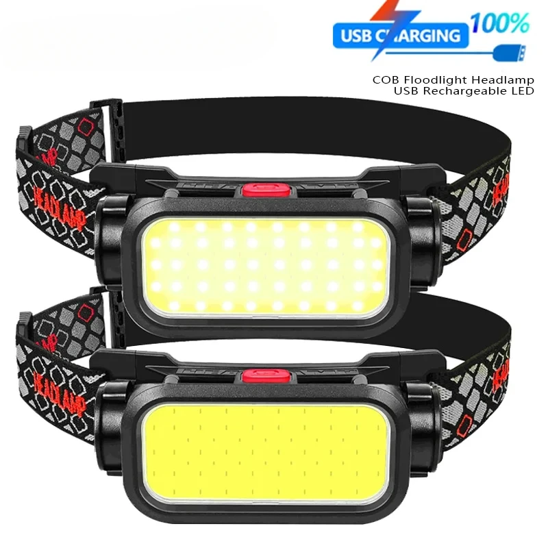 

Портативный мощный Головной фонарь, 4 режима, USB Перезаряжаемый COB-фонарь с красной лампой, водонепроницаемый Головной фонарь для ночной рыбалки