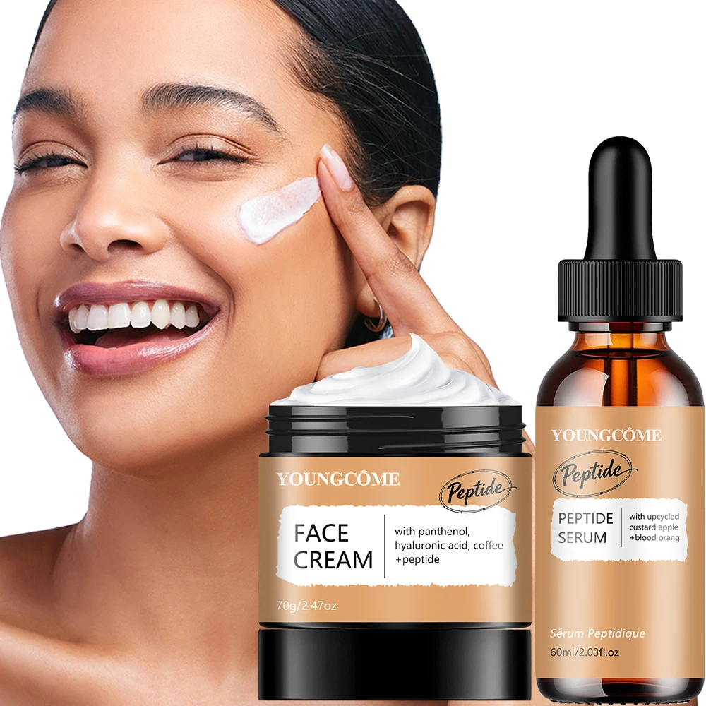 Hyaluronic Acid Facial Serum - ชุดครีมและเซรั่มบำรุงผิวหน้าเปปไทด์ YOUNGCOME - ชุดบำรุงผิวให้ความชุ่มชื้นอย่างล้ำลึกพร้อมแพนทีนอล, กรดไฮยาลูโรนิก และสารสกัดจากกาแฟ