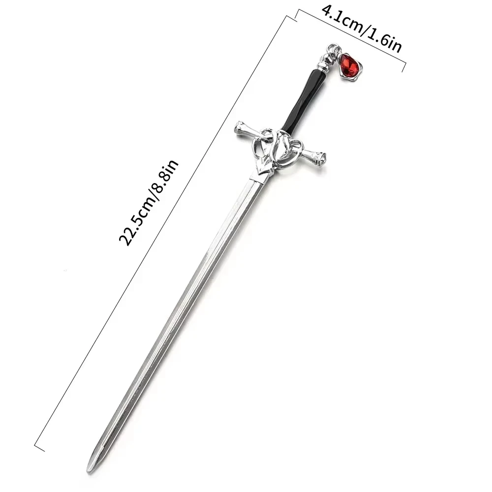 Vintage New Chinese Style Sword Shaped Ruby Tassel Hair Stick for Women Metal Hanfu Chopstick Hair Sticks Hair Accessories
