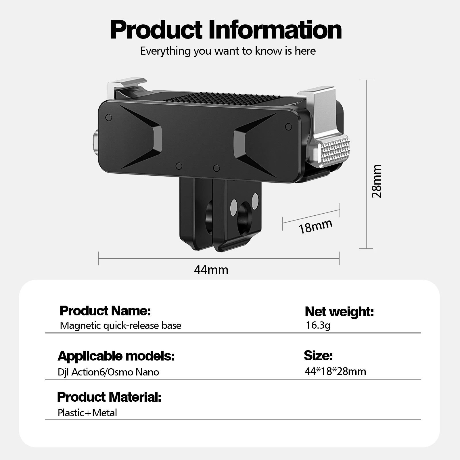 Für DJI Action 6 Magnetischer Adapter, faltbare Schnellwechselplatte, 1/4 Gewinde, Universalanschluss für DJI OSMO Nano Action 6 Zubehör – Detail 4