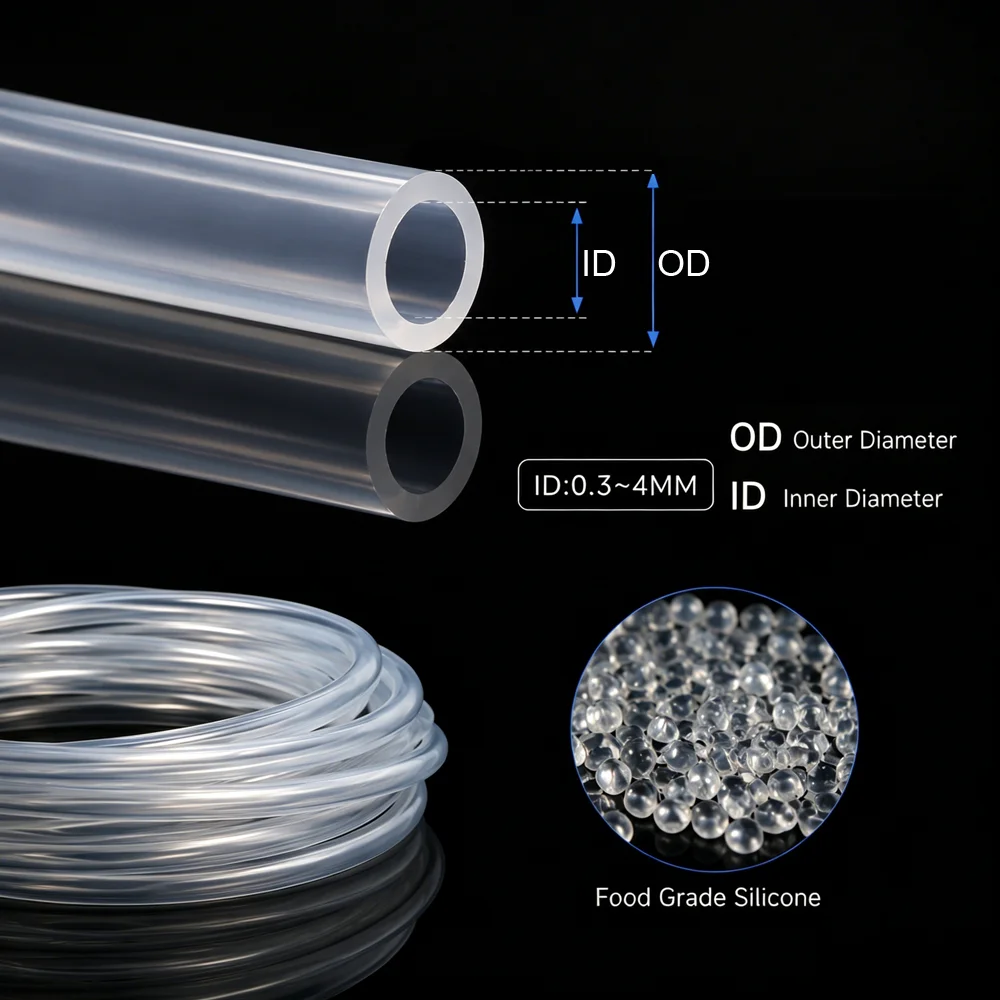 1/2/3/5/10M Transparent Food Grade Capillary Silicone Tube ID 0.3~4mm Easy to Bend Resistant to Pulling High Transparency Soft