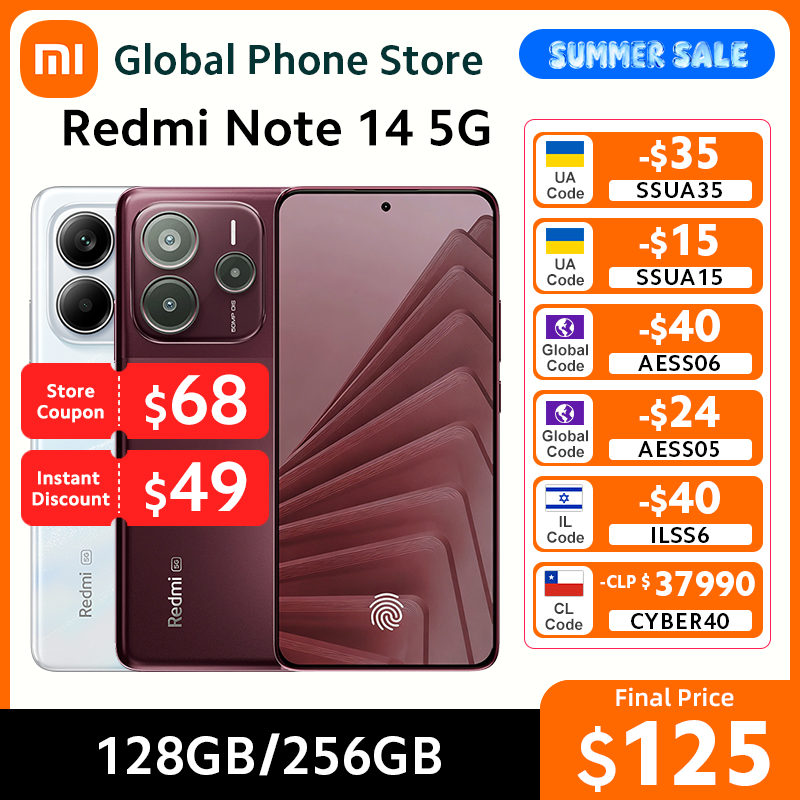  Xiaomi Redmi Note 14 5G Smartphone Global Version 8GB RAM MTK Dimensity 7025-Ultra 45W Charging 50MP Camera 6.67" 120Hz Display