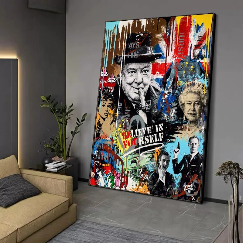 Famous Movie Star Graffiti Poster England Queen Elizabeth Canvas Painting Street Pop Art Wall Picture for Home Living Room Decor