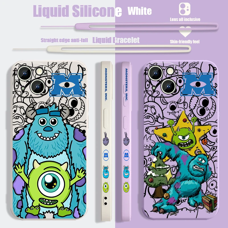 Disney Monster Power Company Liquid Left Rope Phone Case For iPhone 15 14 13 12 11 Pro Max Mini X XR XS 8 7 Plus Shell Cover