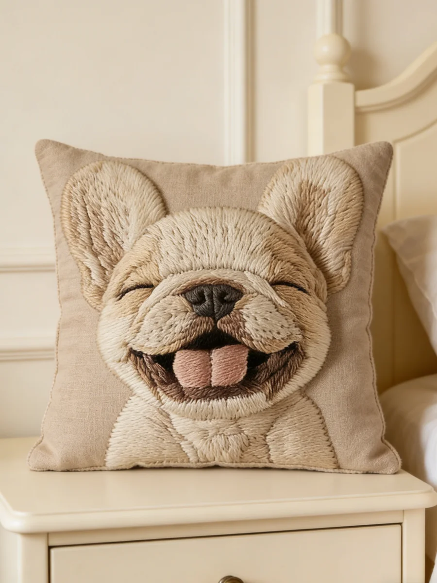 Unique 2D Flat-Printed Dog Face Pillowcase: Non-real Embroidery Design Sofa cushion cover, home decoration, 2D printing