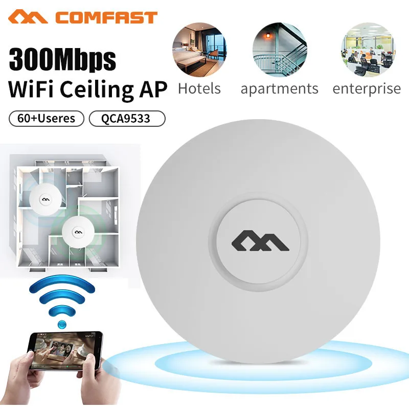 Wireless WiFi Access Point Router, 300Mbps, AP Abridor de Cobertura Ampla, RJ45 WAN LAN Port, Wi-Fi Repeater Extender, Hotel Casa