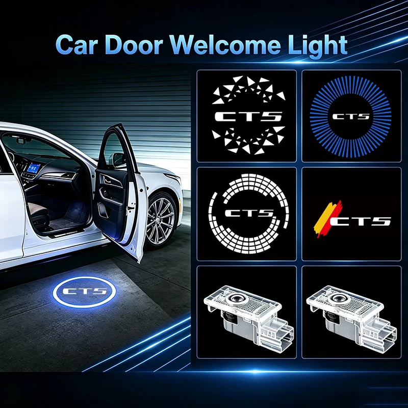 2PCS LED Car Door Welcome Light For Cadillac CT5 Logo 2020-2026 HD Door Courtesy Projector Lamp Auto Emblem Exterior Accessories