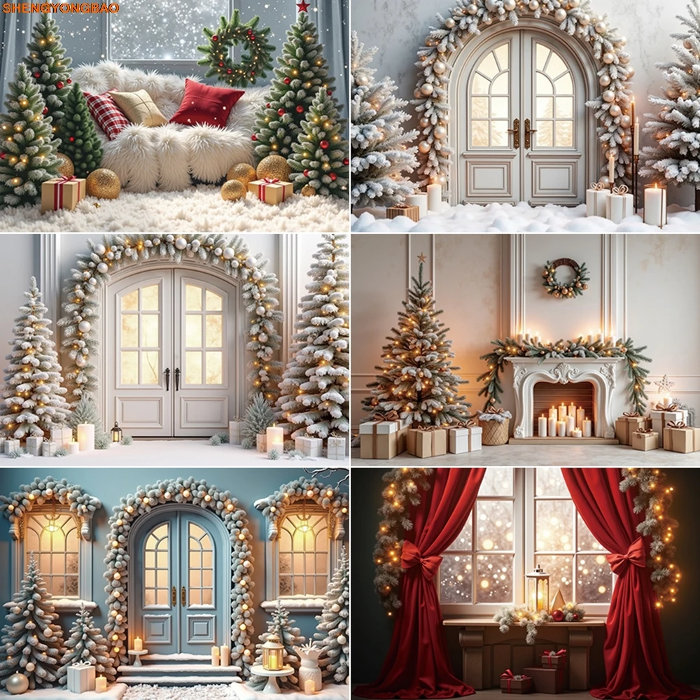 

2024 Christmas Photography Background Room New Year Xmas Tree Photozone Backdrop Children Studio Photobooth Supplies