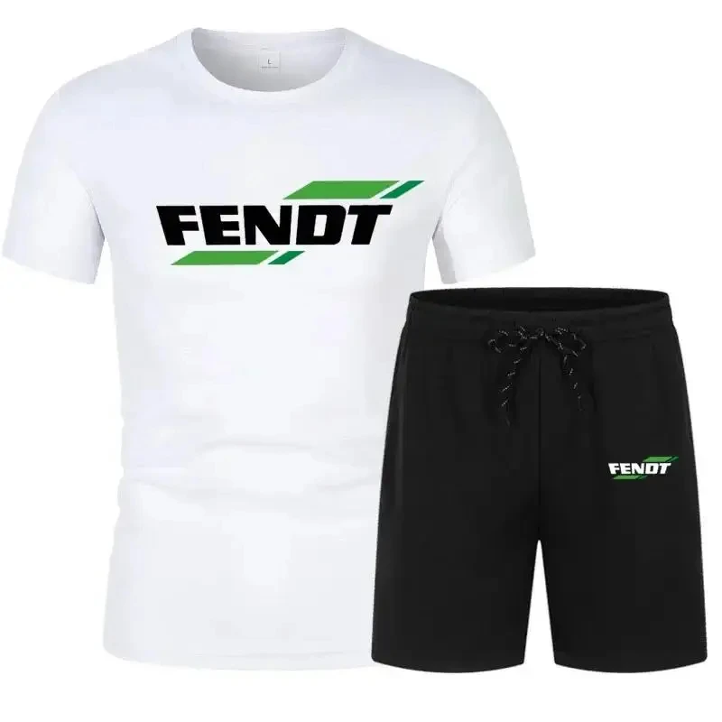 Fendt Men\'s Two Piece Sports Suit, Short Sleeve and Short Sleeve T-shirt, Quick drying Sports Set, Summer