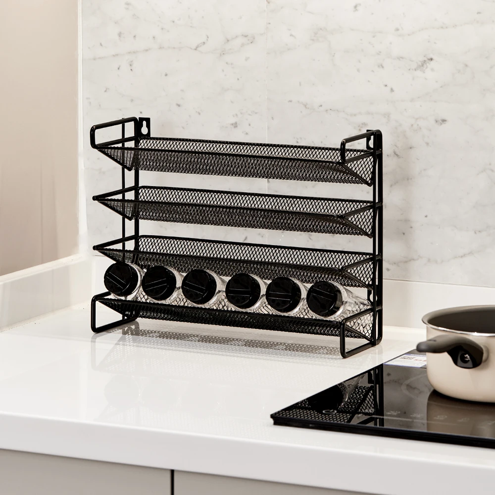 Black 4 Tier Metal Spice Rack Organizer