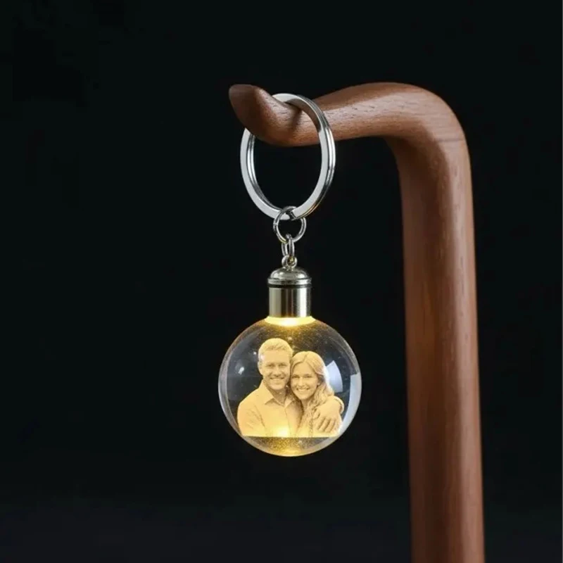 Customized Photo Text Personalized Crystal Ball Keychain 2D Laser Engraving Pets Baby Family Picture Glass Sphere Souvenir Gifts