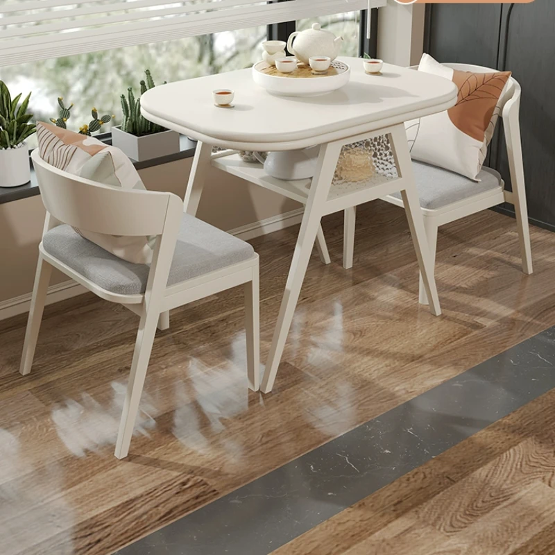 

small apartment leisure home, solid wood tea table three-piece set, one table and two chairs Internet celebrity foldable