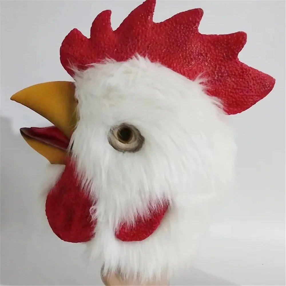 Headgear Props Rooster Mask Plush Chicken Head Latex Mask Latex Animal Head Face Party Mask Prop White Latex Rooster Mad Chicken