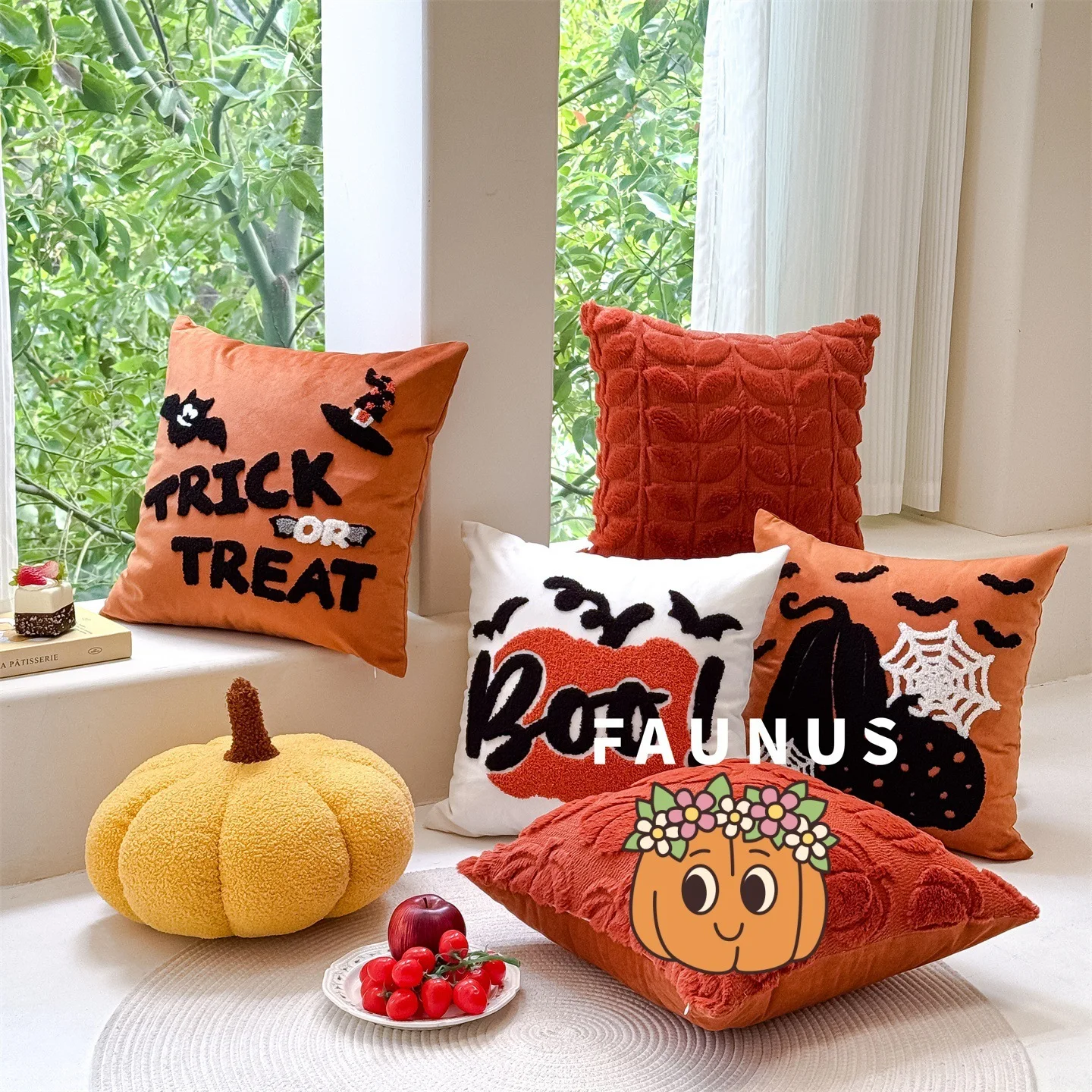 Halloween Cushion Cover Fall 3D Orange Pumpkin Embroidered Pillowcase Thanksgiving Autumn Harvest Home Decorative Party For Sofa