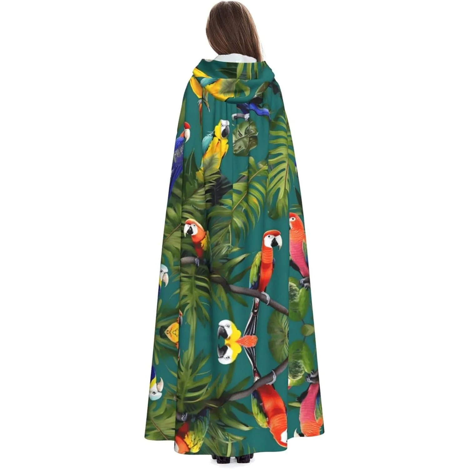 

Накидка с капюшоном для взрослых с принтом тропических растений и попугаев, карнавальная праздничная накидка, халат для косплея, костюм для вечеринки, готический карнавал