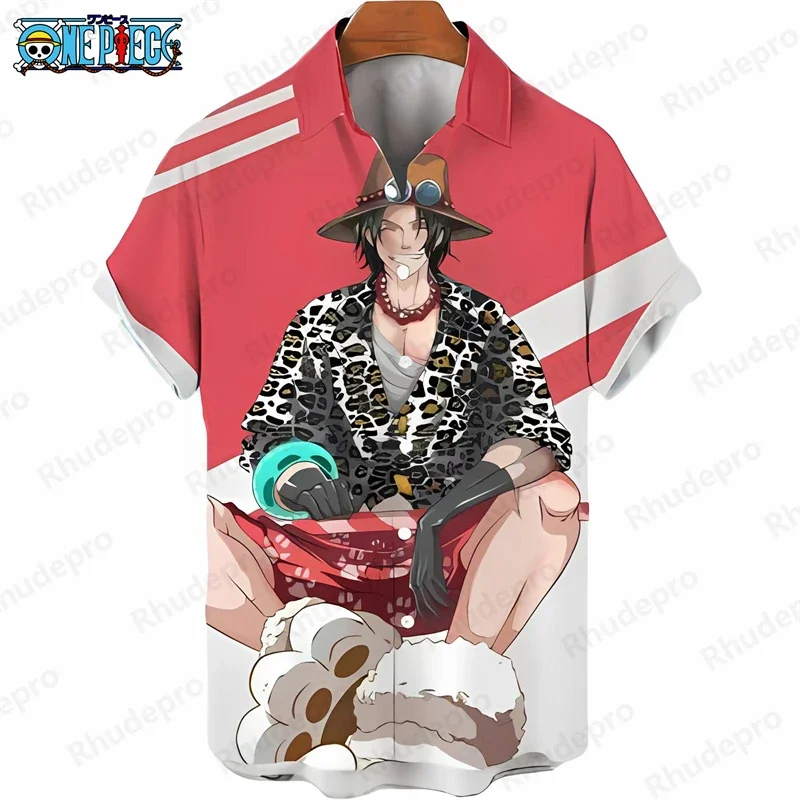 Summer Men's Fashion Hawaiian Shirt One Piece Anime Graphic Anime Kids Short Sleeve Casual Button Down Tropical Holiday Tops
