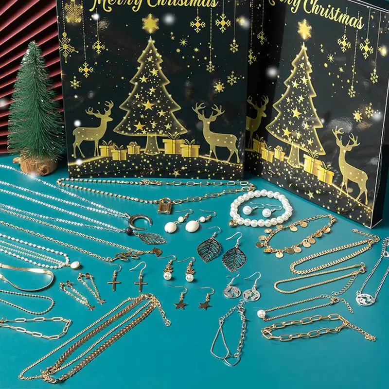 2024 Christmas Jewelry Advent Calendar 24 Day Countdown Calendar Necklace Bracelet Earrings Set Christmas Gift for Girls