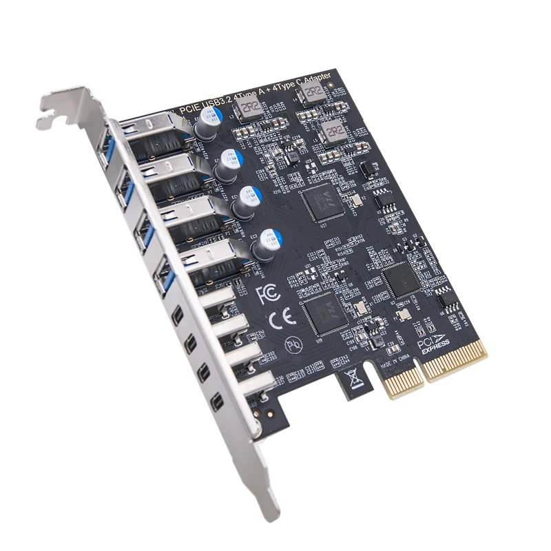 PCIE USB3.2 GEN2 10Gbps Expansion Card PCI Express X4 to 4 Port TYPE-A + 4 Port TYPE C Adapter USB HUB Multiplier for Desktop PC