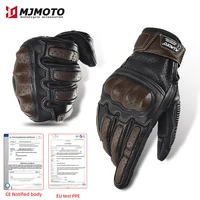 Guantes de Moto de cuero Vintage marrón para hombre, guantes de montar para Moto compatibles con pantalla táctil, guantes de motociclista de carreras con certificado CE