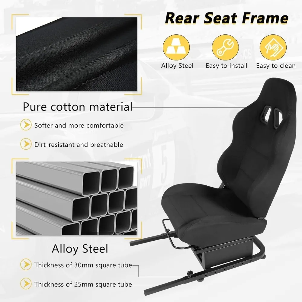 مقعد قمرة القيادة لمحاكاة السباق مع مقعد أسود ومسامير مناسبة وإطار ألعاب محمول قابل للتعديل للقيادة الحقيقية #3