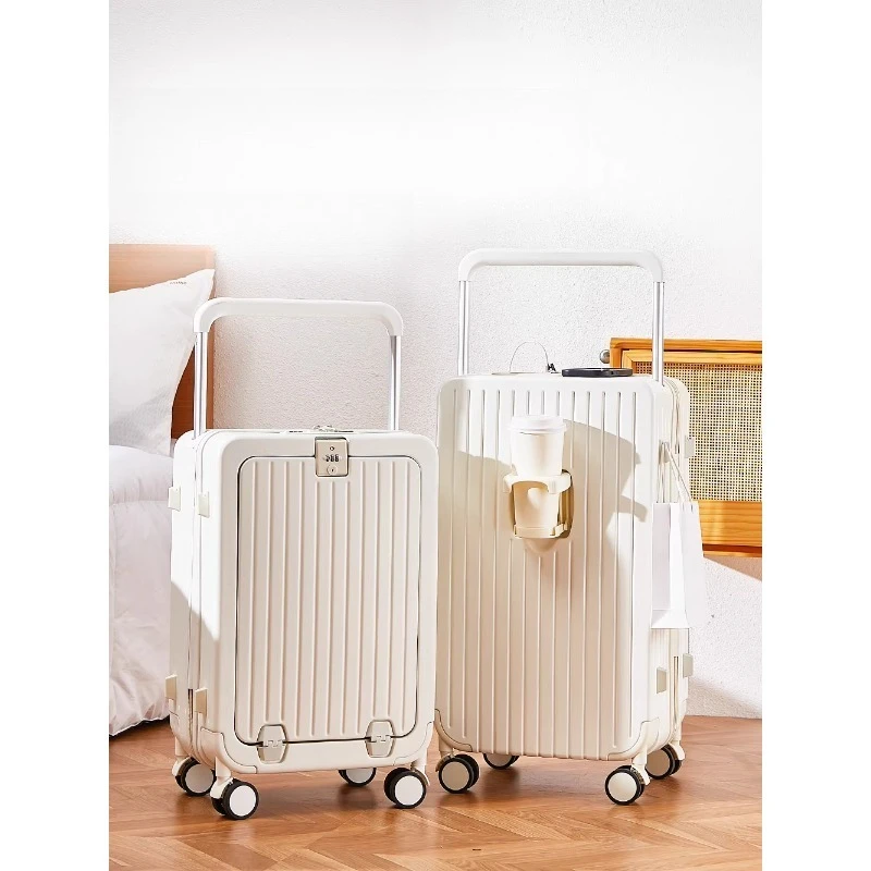 

Front open suitcase Women's 20-inch small boarding case New wide tie rod multi-function large-capacity 24-inch suitcase