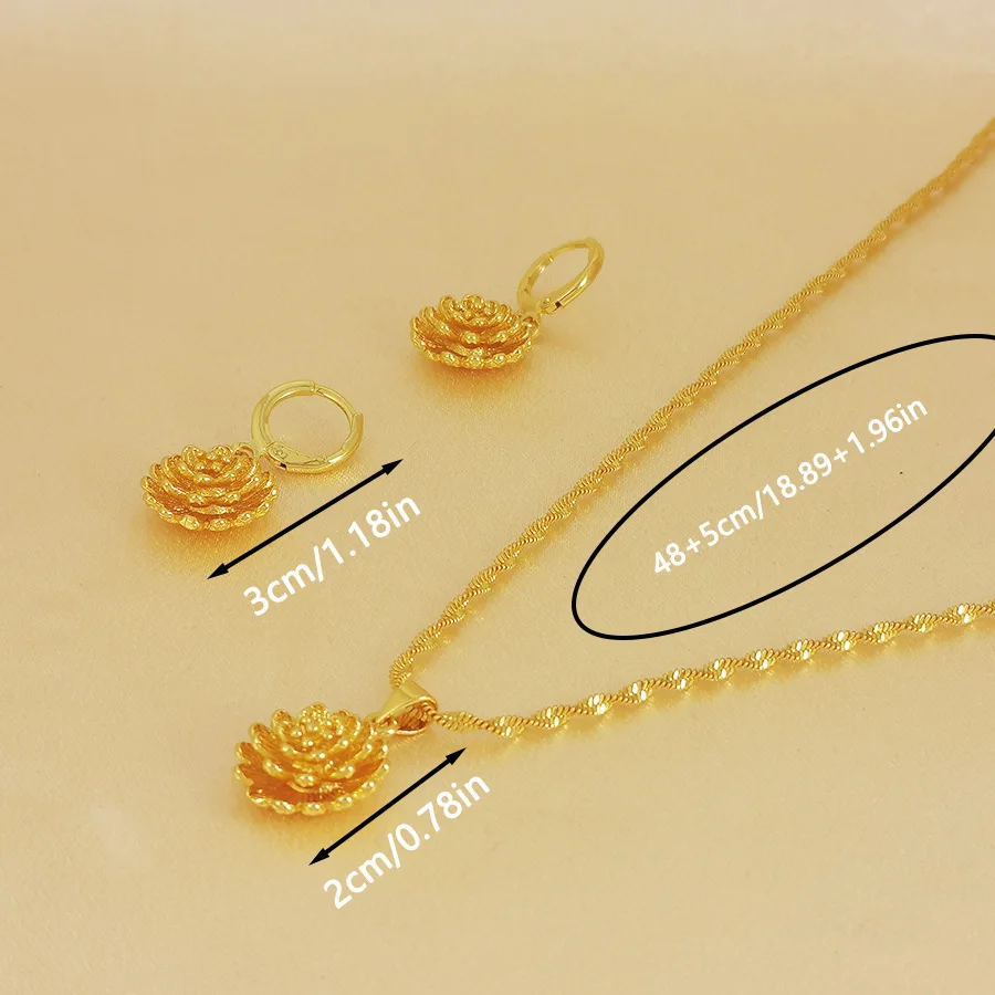 9999 gold Middle East fashion charm flower petal set - Dubai necklace, girl's earrings, jewelry, party gift