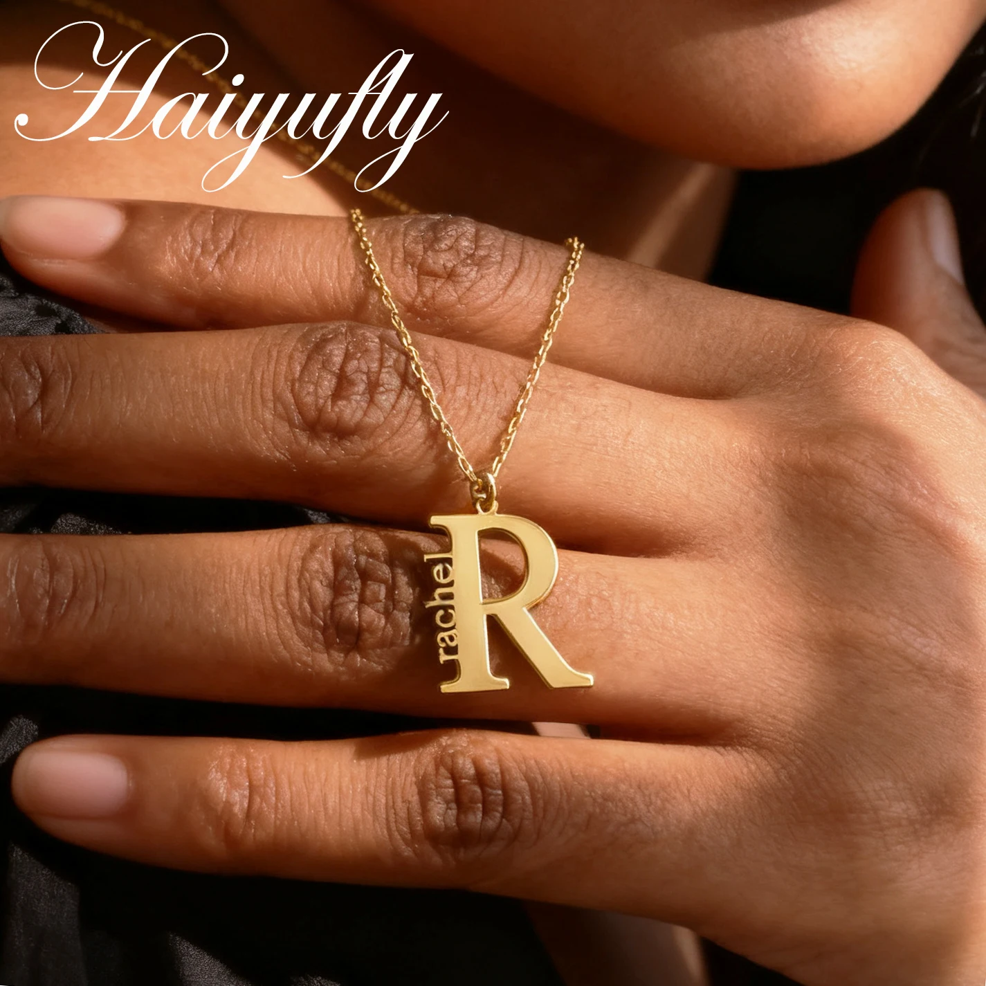 Haiyufly-collar con nombre personalizado con inicial grande para mujer, joyería de acero inoxidable, Gargantilla, cadenas para hombre, regalo de cumpleaños personalizado, 4cm