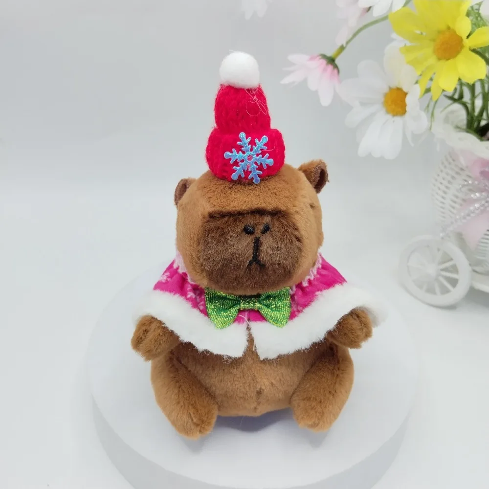 Capa de natal capivara boneca de pelúcia chaveiro boneca macia 15cm simulação capibara pelúcia cobaia animal brinquedo fofo