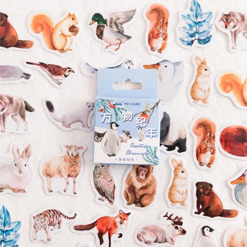 46 Pieces/box Cartoon Animals Box Stickers Handmade DIY Decoration Collage Diary Magazine Greeting Card Decoration