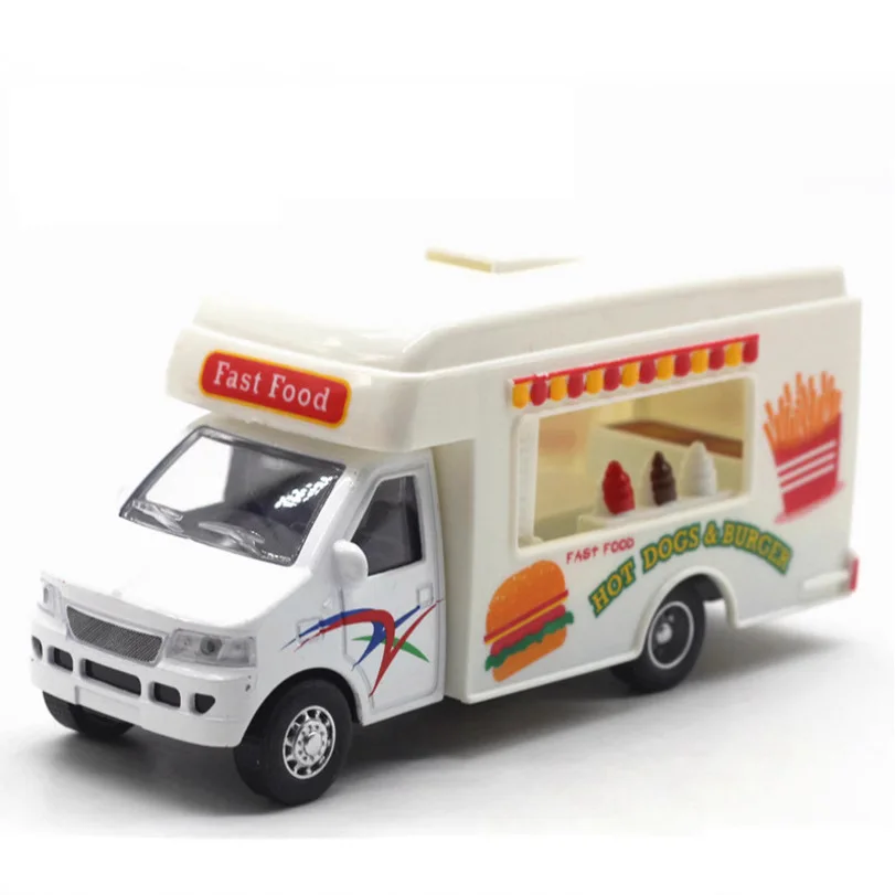 1:35 Creative Alloy Ice-cream Truck / Fast Food Car Toys Simulation American Ice-cream Truck Children Pull Back Diecast Car Toys