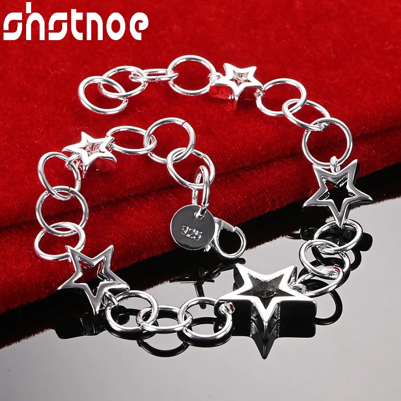 

SHSTONE 925 Sterling Silver Five Star Pendant Chain Bracelets For Woman Wedding Lady Party Fashion Charm Jewelry Birthday Gift