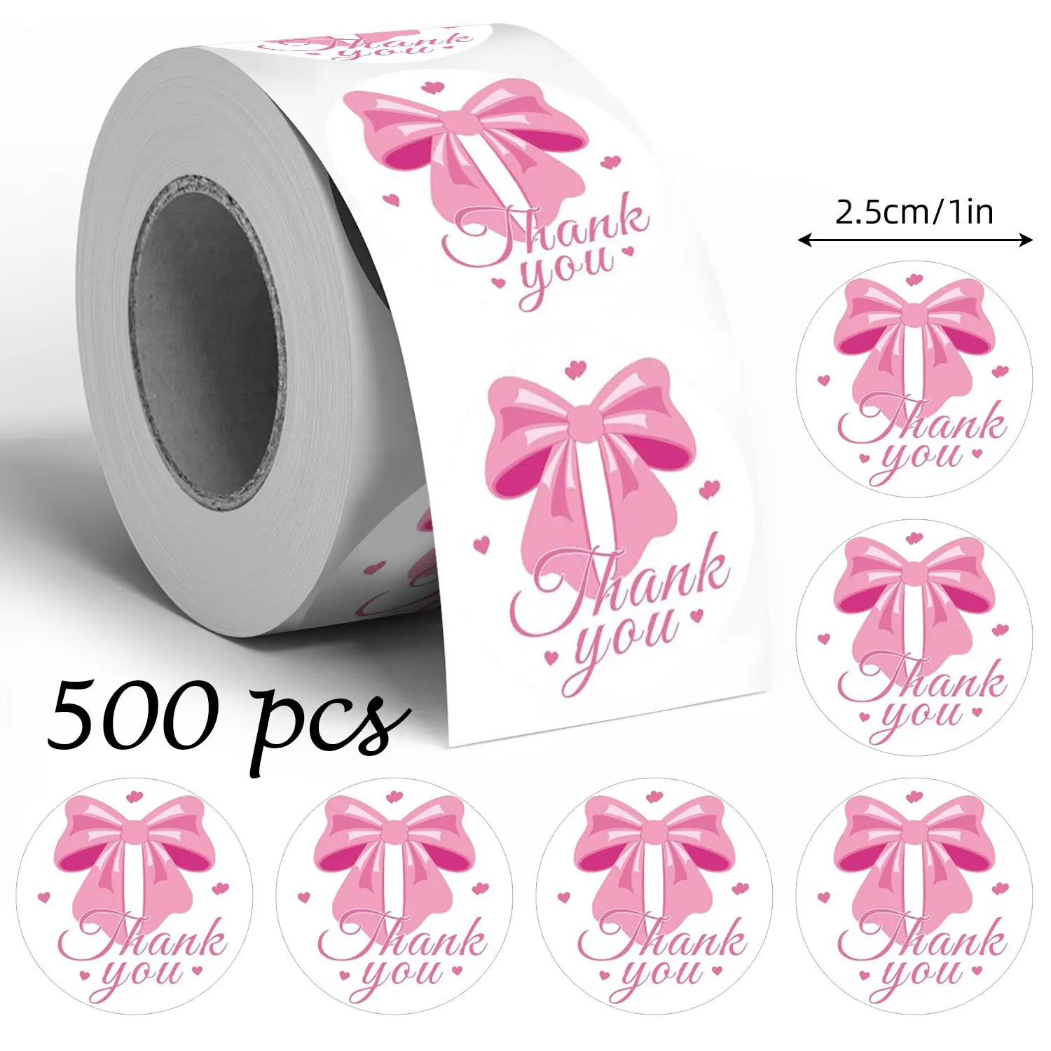 500 Stück rosa Schleifen-Dankeschön-Aufkleber, 2,5 cm große selbstklebende Etiketten, Umschlag-Geschenkversiegelungsaufkleber, Geburtstagsparty-Cupcake-Deko-Aufkleber