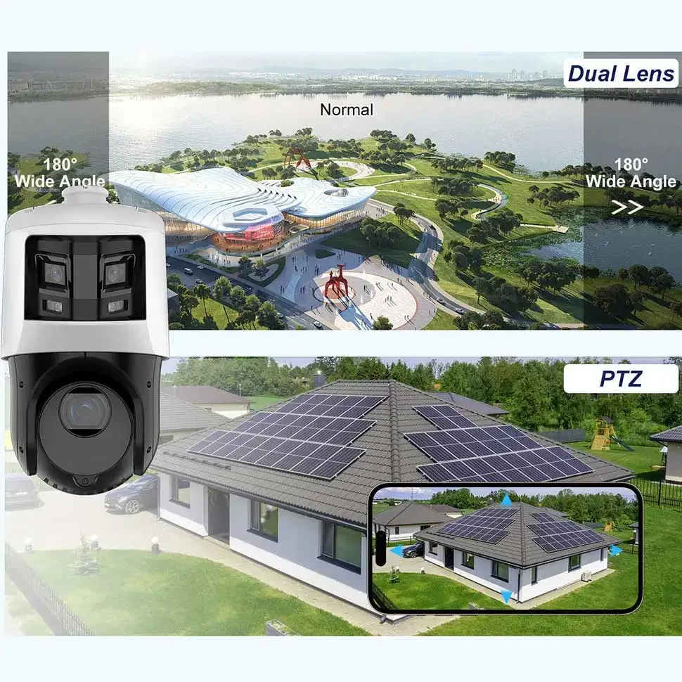 

TandemVu Dual Lens Camera PTZ 25X Zoom 100M IR Darkfight Panoramic 180 Degree Image ColorVu Linkage Smart AI Detection