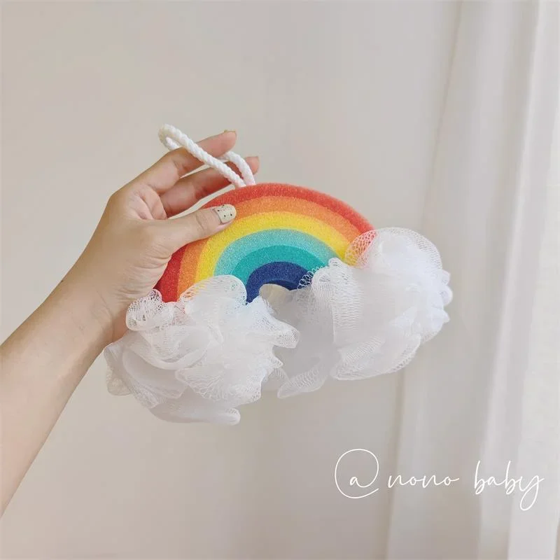 Kawaii Rainbow Bath Ball Soft Mesh Bubbler Sponge Baby Shower Wash Scrubber Cartoon Color Durable Body Massage Bathroom Brush