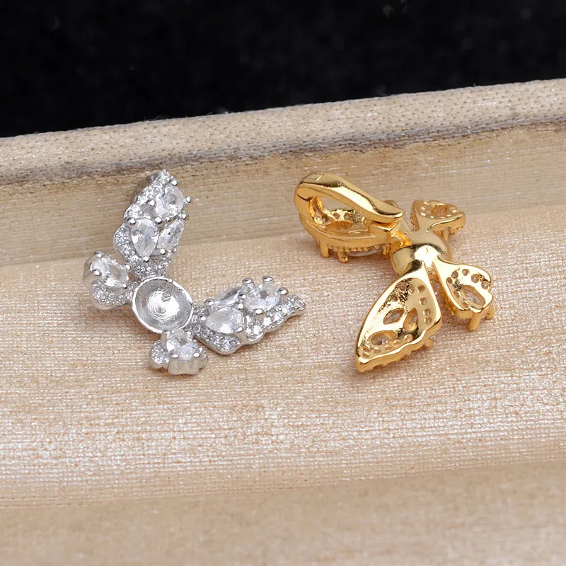 Butterfly Shape 925 Sterling Silver Pendant Mounts Base Findings Settings Mountings Jewelry Fittings for 5-7mm Pearls 3pcs/lot