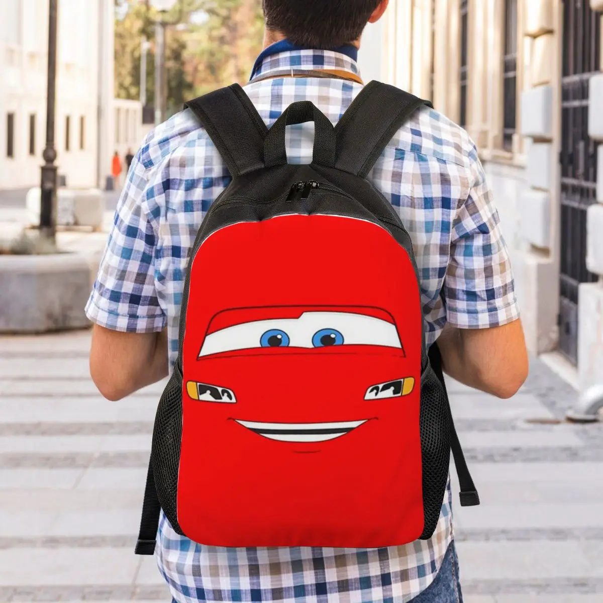 Custom Happy Cars Lightning McQueen Backpack for Women Men College School Students Bookbag Fits 15 Inch Laptop Cartoon Bags