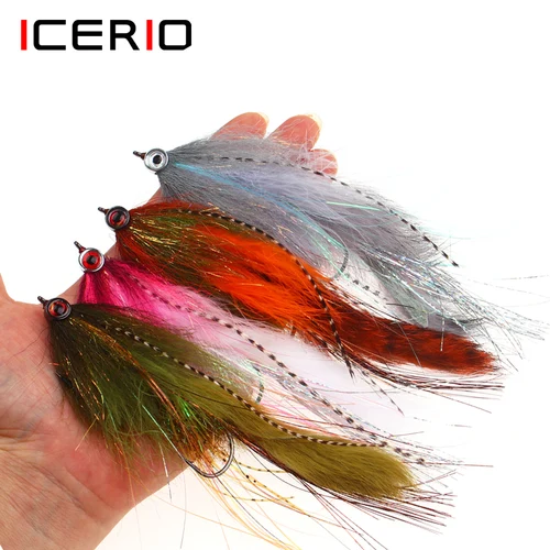 ICERIO doble gancho mosca articulada gran serpentina pesca con mosca moscas señuelo de pesca de agua salada para peces grandes trucha lubina Lucio