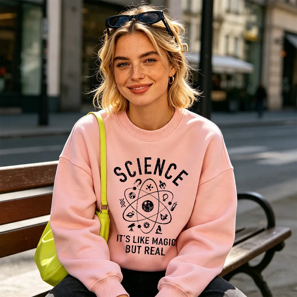 Science It's Like Magic But Real Graphic Women Sweatshirt Long Sleeve Autumn Casual Loose Pullover Funny Teacher Gift Tops Y2K