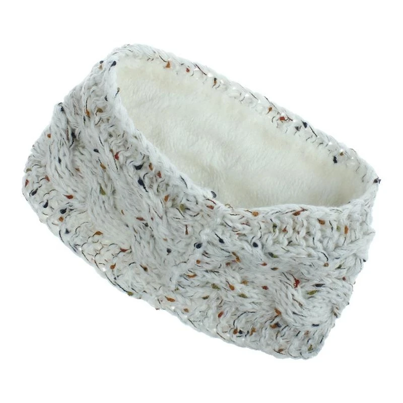 Q5WE Women Winter Plush Lined Headband Twisted Cable Knit Colorful Confetti for Head Wrap Crochet Double Layer Turban Ear War