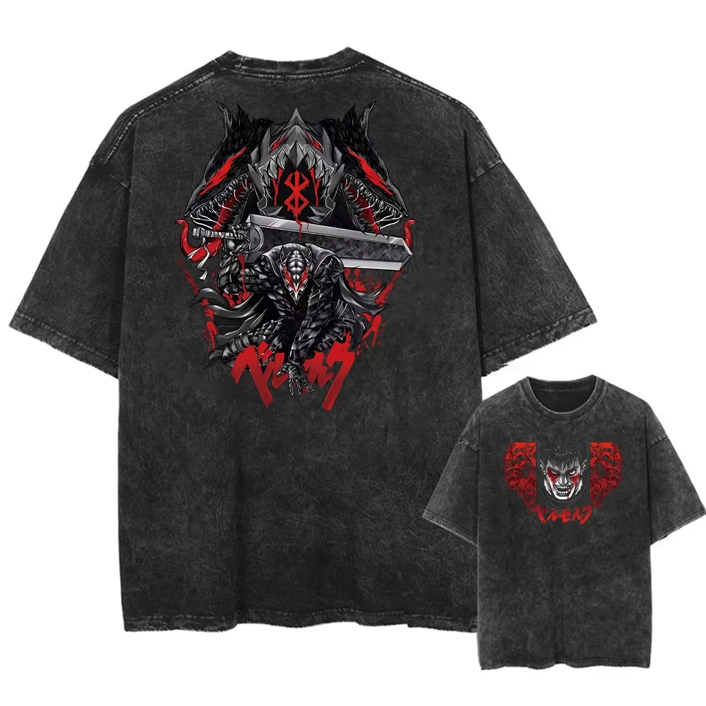 

Vintage Men's T-shirt Japanese Anime Graphic Print Harajuku Streetwear Washed Short Sleeve T-Shirt Men Casual Tees Unisex Tops