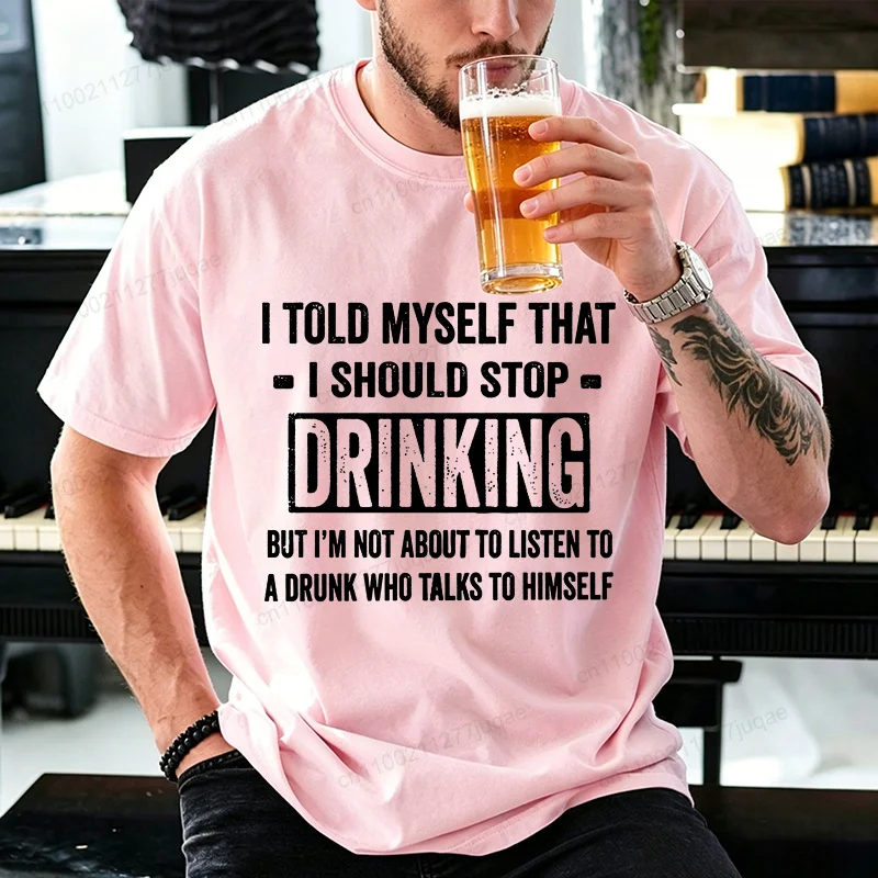 Lustiges Trink-Shirt T-Shirt „Ich habe mir gesagt, ich soll nicht mehr trinken“ Grafik-T-Shirt Oberteile Geschenk für Bierliebhaber Frauen Männer Kurzarm – Detail 5
