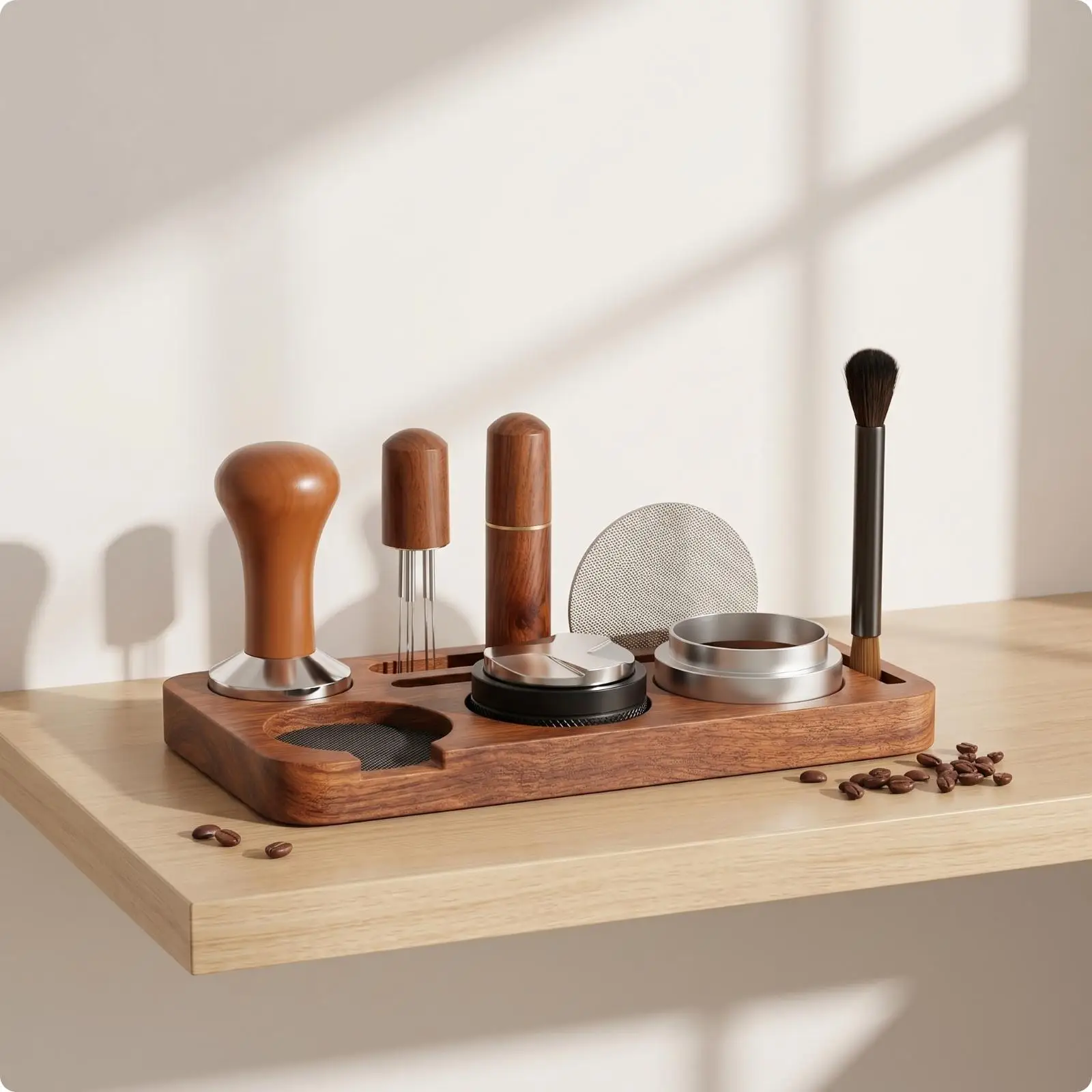 Espresso Accessory Kit with Coffee Distributor Dosing Funnel Collar Puck Screen