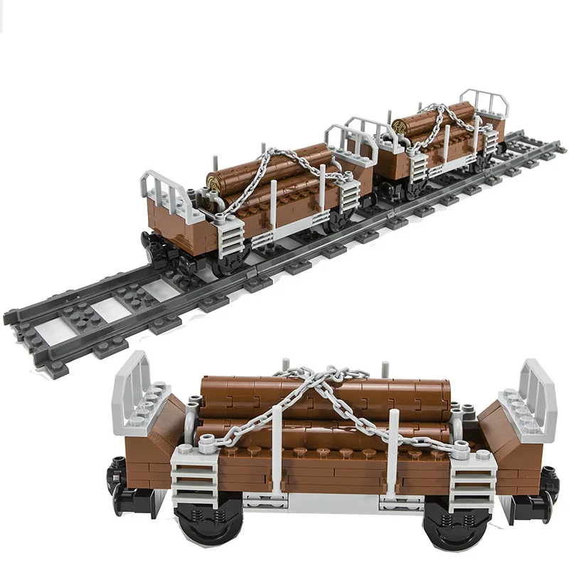 MOC-Train Habité Rétro, Conteneur de Bois de Chauffage, Construction de Nuit, Accessoires de Bricolage, Modèle d'Assemblage de Briques, 92088