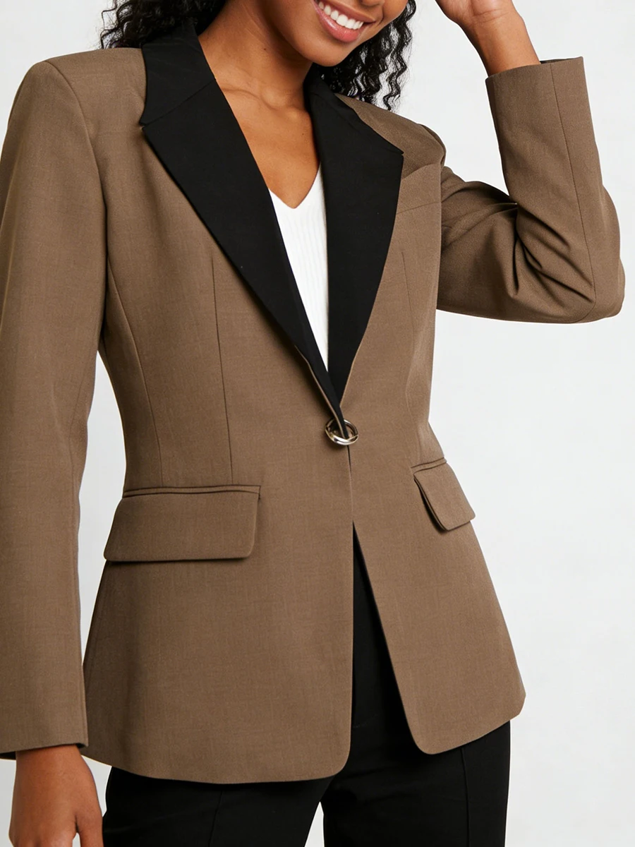 VGH Hit Color Slimming Temperament Blazers For Women Lapel Long Sleeve Spliced Pocket Autumn Chic Commute Blazer Female Fashion