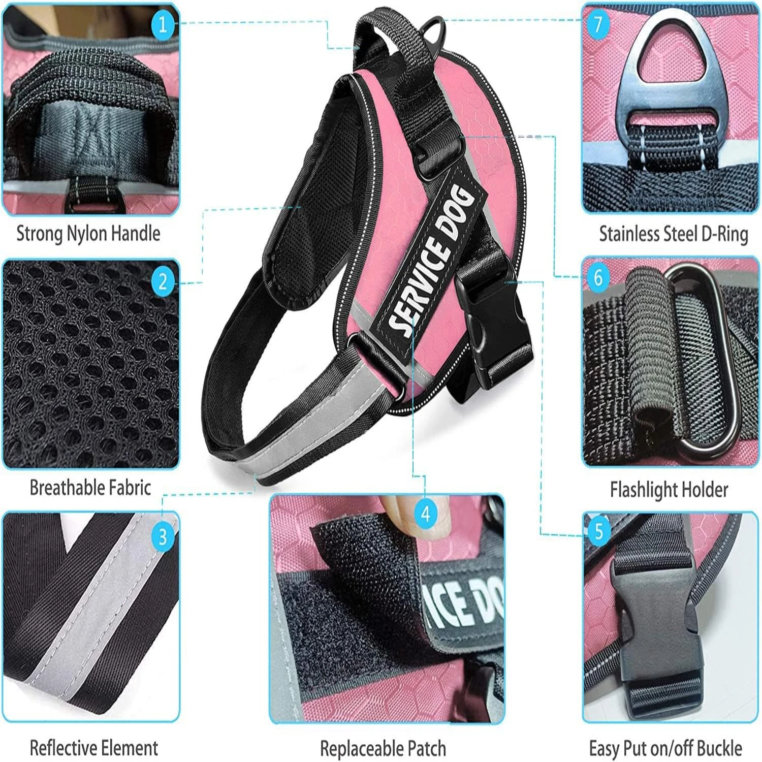 

The Ultimate Reflective, Adjustable, and Comfortable Oxford Fabric Service Dog Vest Harness - Ideal for Dogs of All Sizes - Ensu