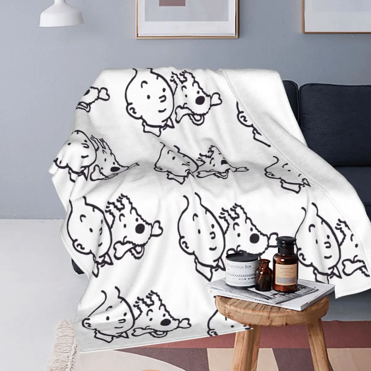 Tin Teen And Milou Flannel Blankets Fashion Throw Blanket for Home Hotel Sofa Rug Piece