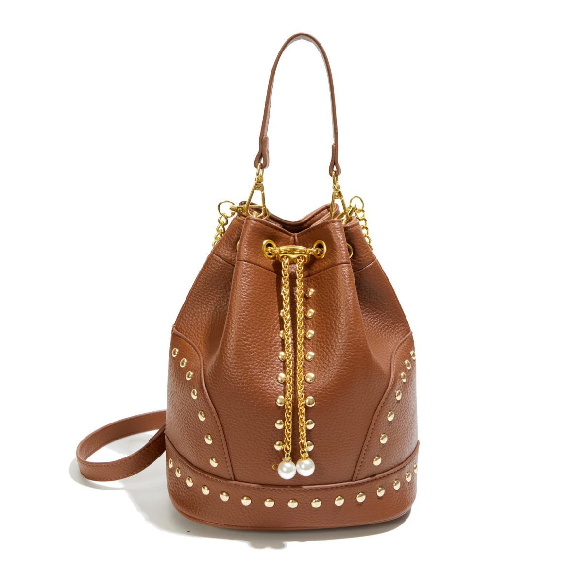 Fashion rivets Bucket Shoulder bag for Women Crossbody Bag Simple design handbag Drawstring Lady Tote Chain Messenger Bag bolsas