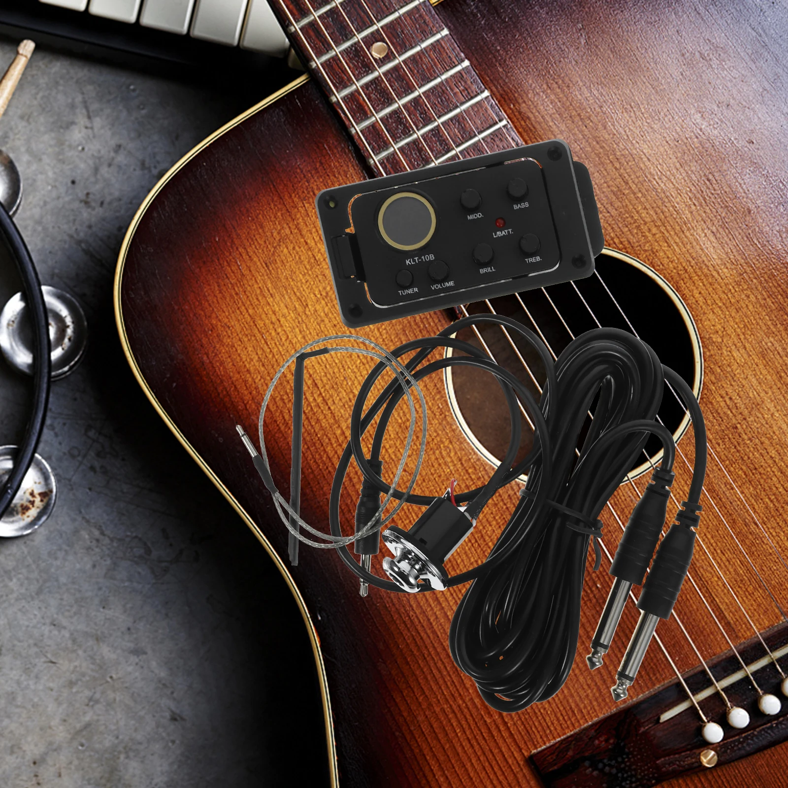 

Folk Acoustic 4-Band Preamp Eq Equalizer Piezo Pickup Volume Bass Middle Treble Brill Control Black Low Indicator Easy