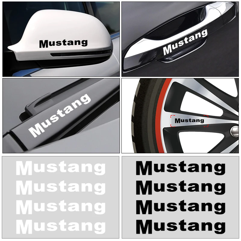 4PCS Car Styling Door Handle Stickers Tire Rear View Mirror Decals  For Ford Mustang spoiler Shelby GT 350 500 Cobra e Focus 2 3