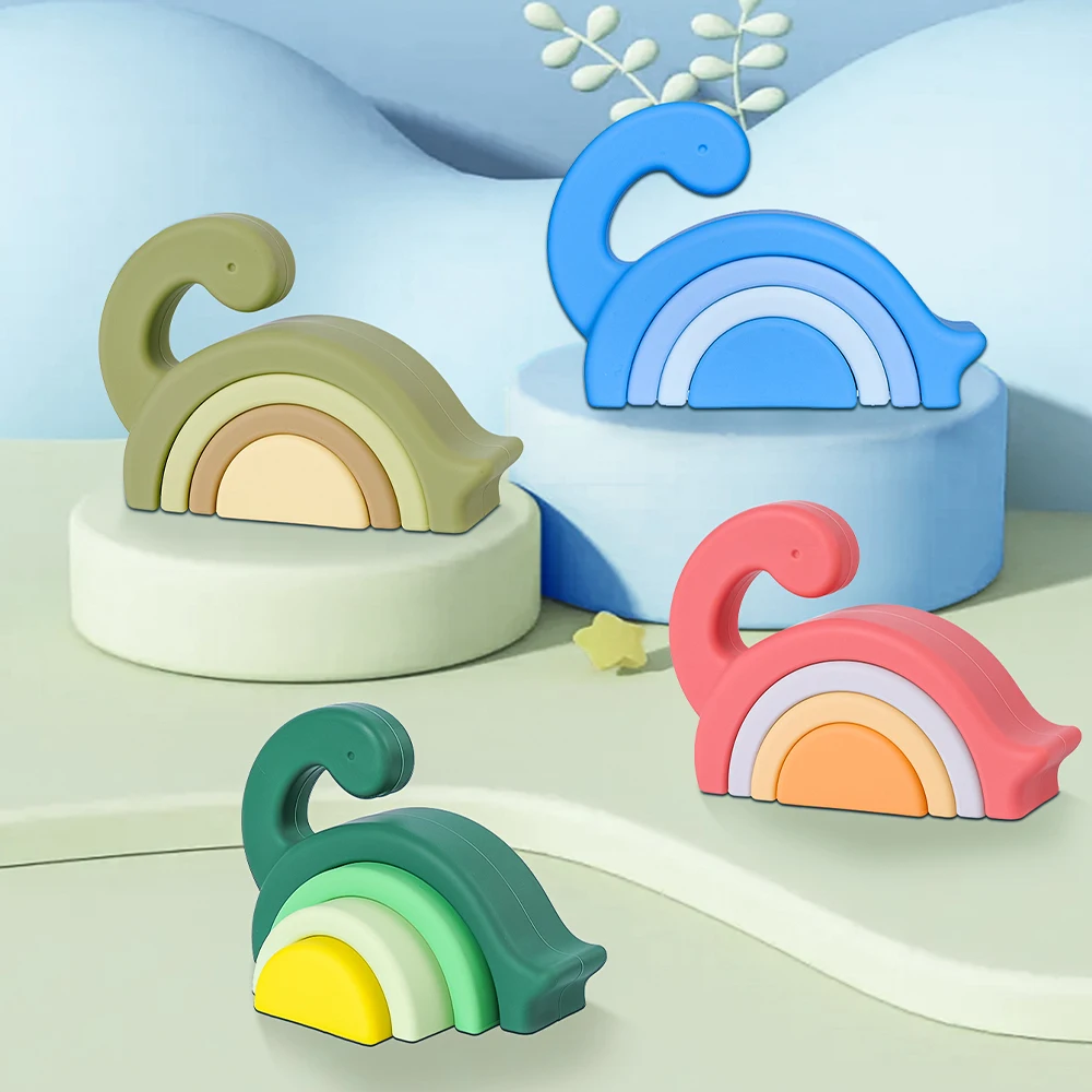 1 مجموعة ديناصور على شكل سيليكون اللبنات طفل التراص اللعب التعليمية لعبة مونتيسوري للطفل لينة الإبداعية Playset